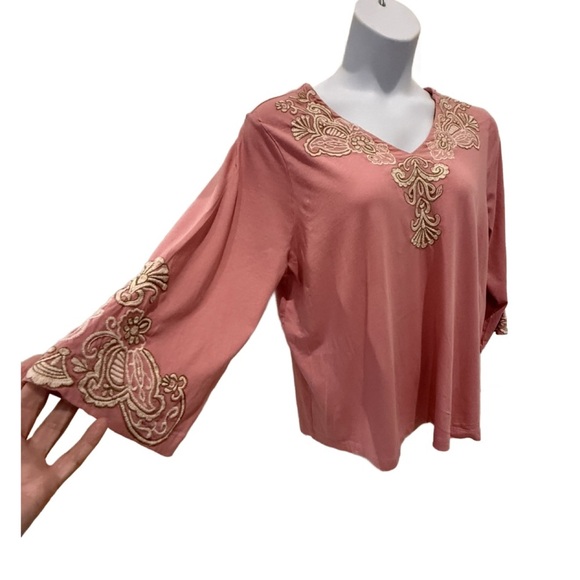 J. Jill Plus Size Mauve Tunic with White Embroidery - Picture 3 of 8